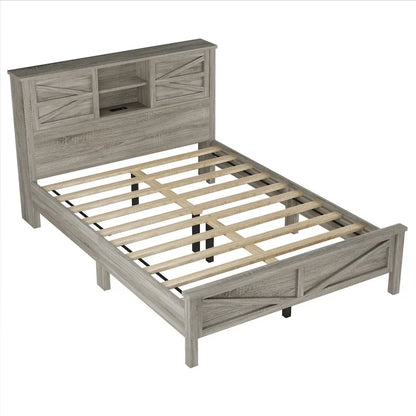 3-Pieces Bedroom Sets Farmhouse Platform Bed with Nightstand and Dresser