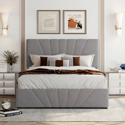 Upholstered Platform bed with a Hydraulic Storage System
