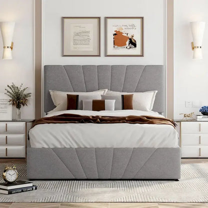 Upholstered Platform bed with a Hydraulic Storage System