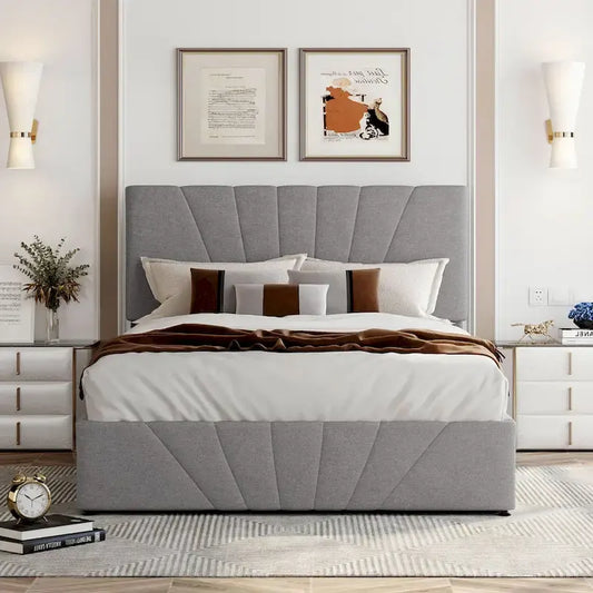 Upholstered Platform bed with a Hydraulic Storage System