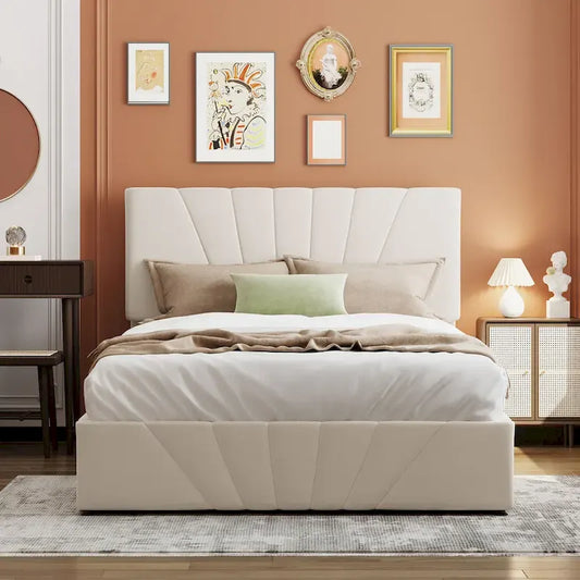 Upholstered Platform bed with a Hydraulic Storage System