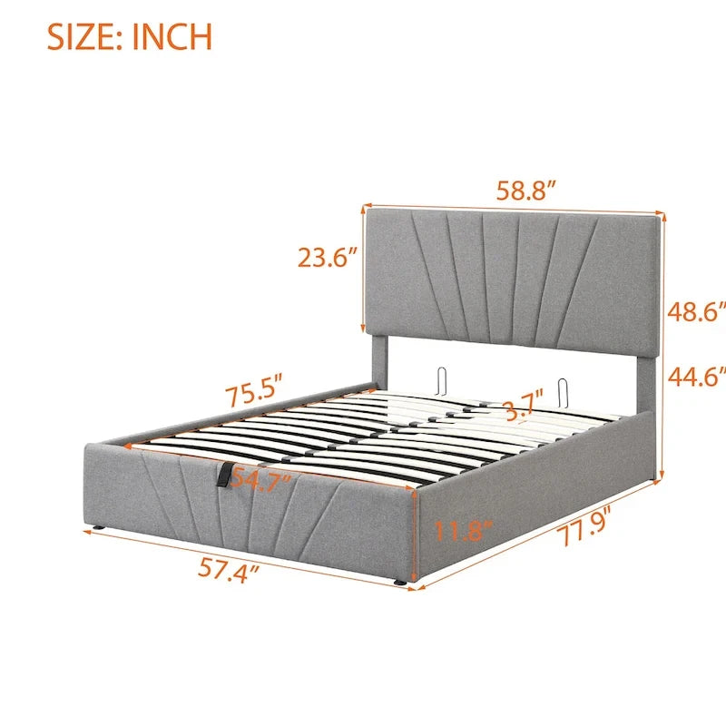 Upholstered Platform bed with a Hydraulic Storage System