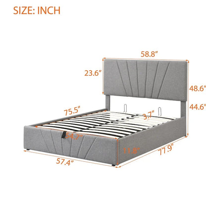 Upholstered Platform bed with a Hydraulic Storage System