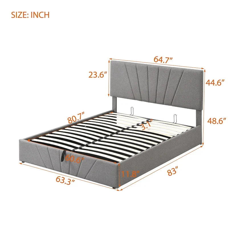 Upholstered Platform bed with a Hydraulic Storage System