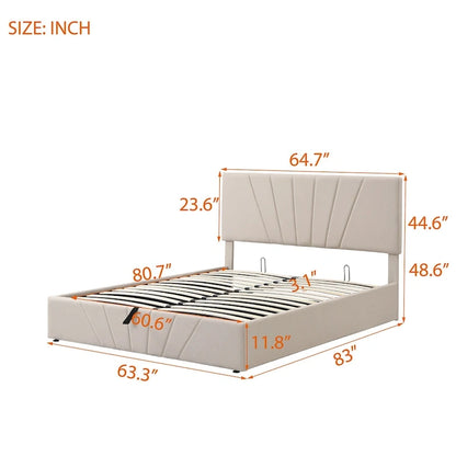 Upholstered Platform bed with a Hydraulic Storage System