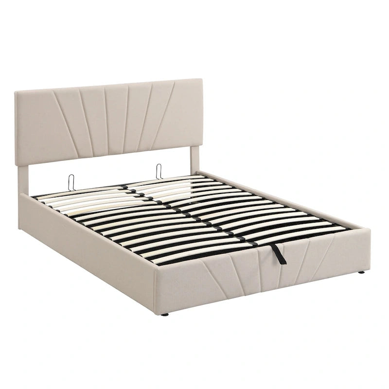 Upholstered Platform bed with a Hydraulic Storage System