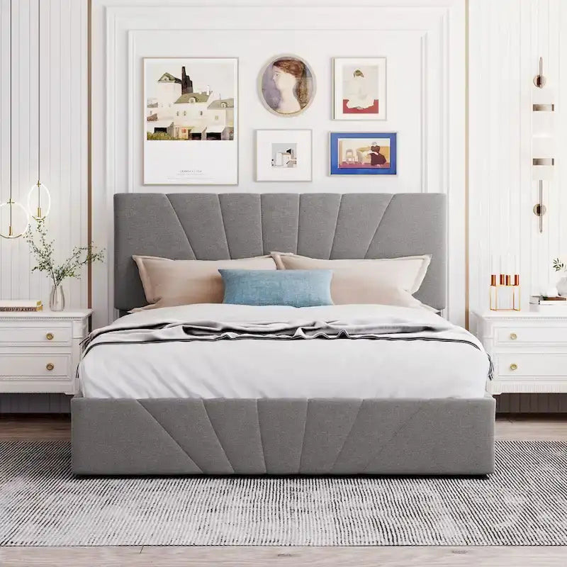 Upholstered Platform bed with a Hydraulic Storage System