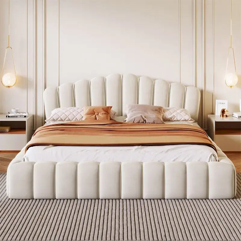Velvet Upholstered Queen Floor Bed by Harper&Bright Designs