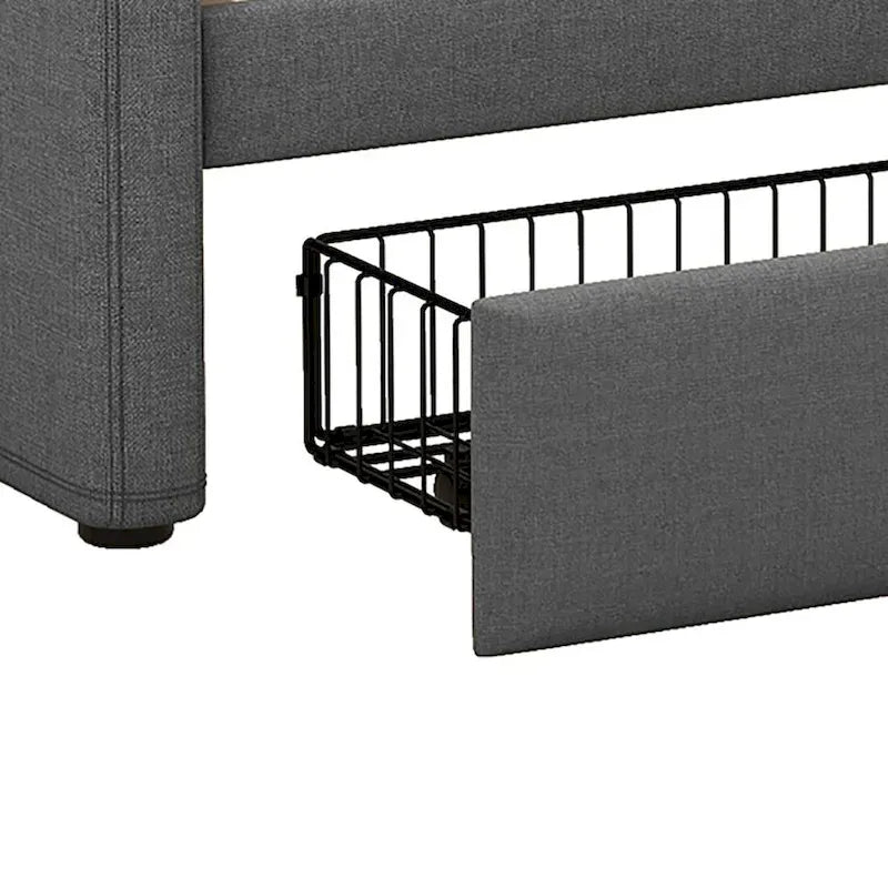 Modern Stylish Twin Size Upholstered Storage Daybed with Nailhead Trim