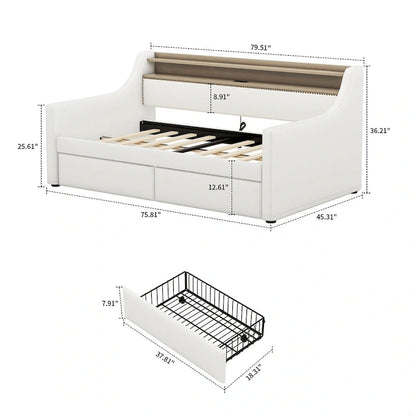 Modern Stylish Twin Size Upholstered Storage Daybed with Nailhead Trim