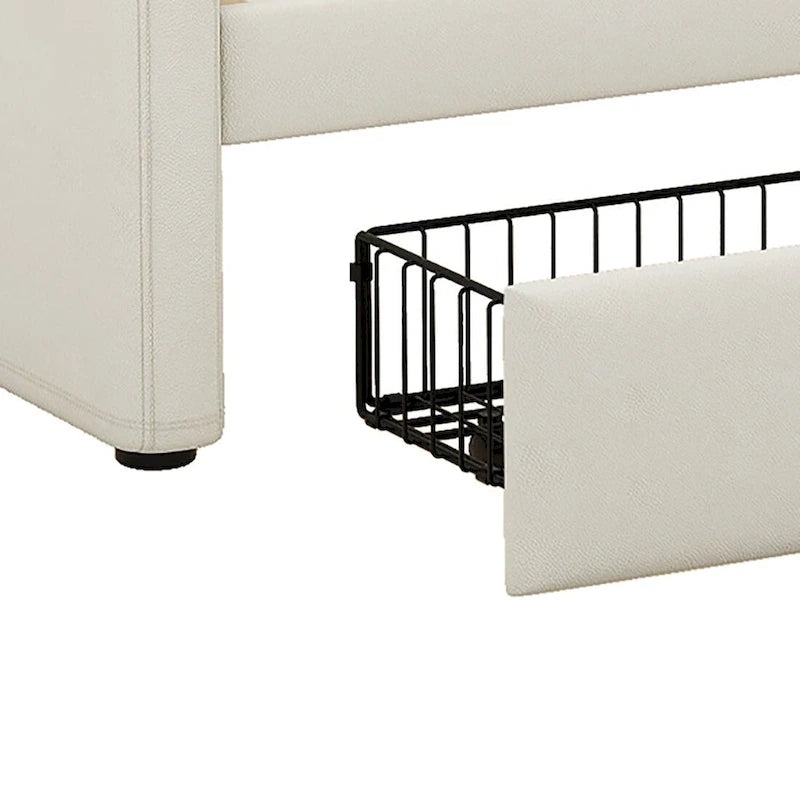 Modern Stylish Twin Size Upholstered Storage Daybed with Nailhead Trim