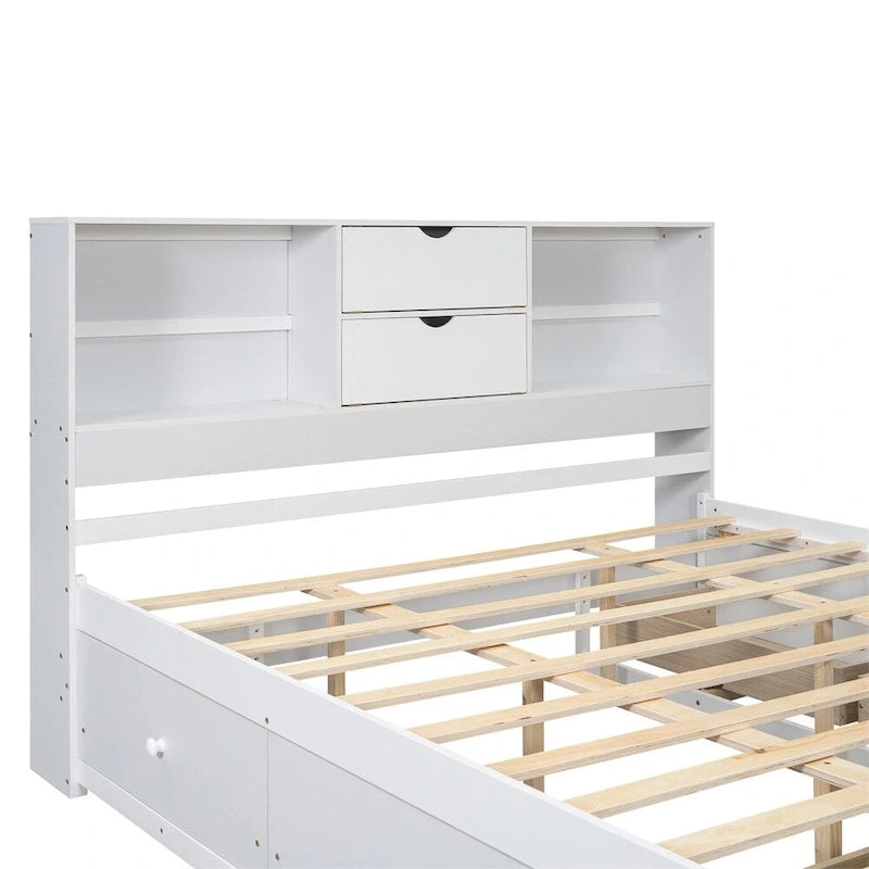 Queen Size Platform Bed with Storage Headboard and 8 Drawers