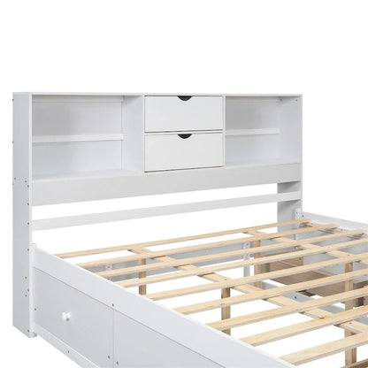 Queen Size Platform Bed with Storage Headboard and 8 Drawers