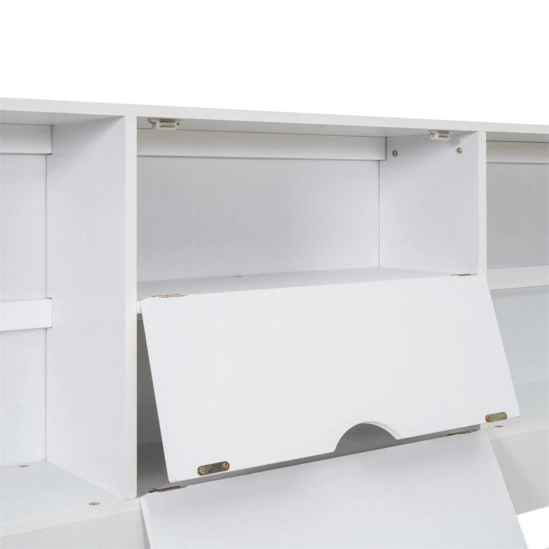 Queen Size Platform Bed with Storage Headboard and 8 Drawers