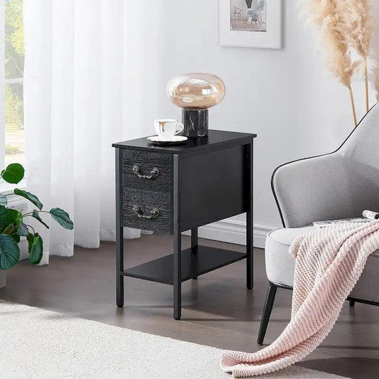 Industrial 2-Drawer Nightstand Narrow End Side Table