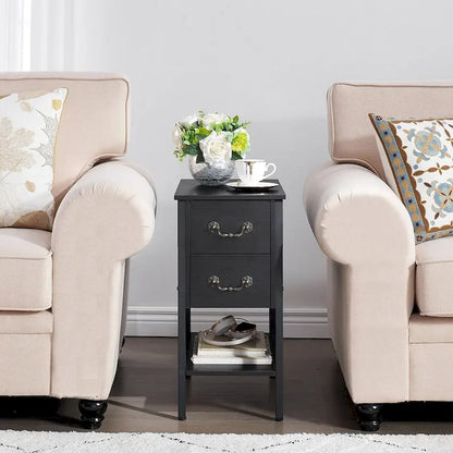 Industrial 2-Drawer Nightstand Narrow End Side Table