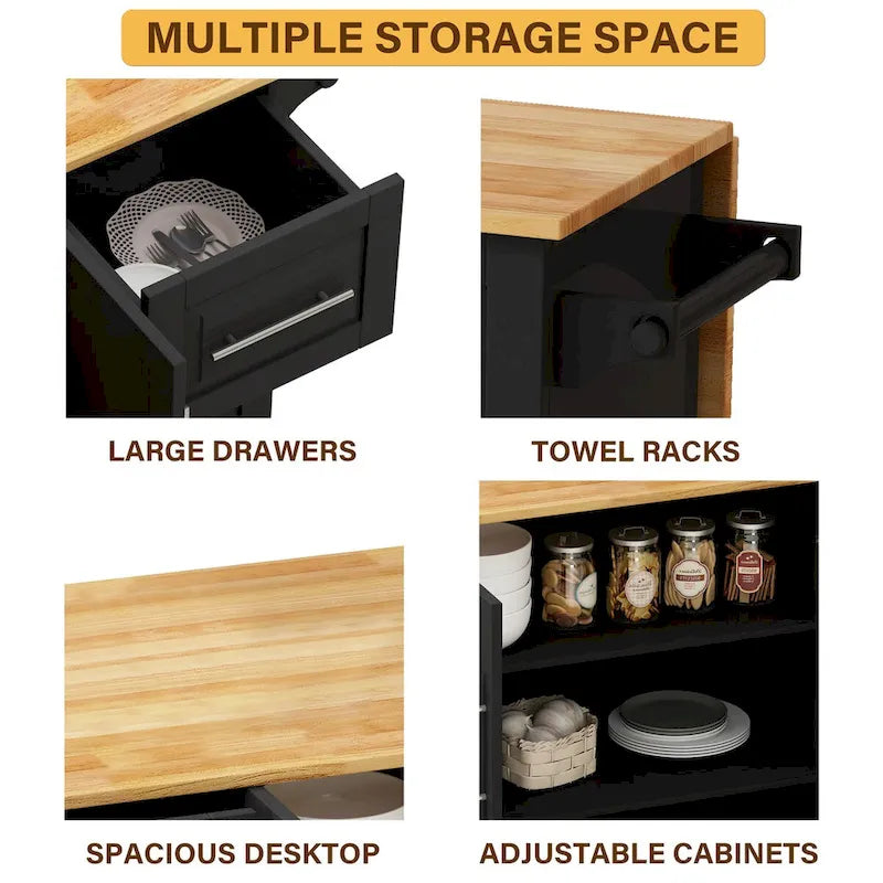 Kitchen Island Cart with 2 Door Cabinet and 3 Drawers