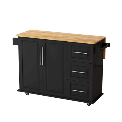 Kitchen Island Cart with 2 Door Cabinet and 3 Drawers