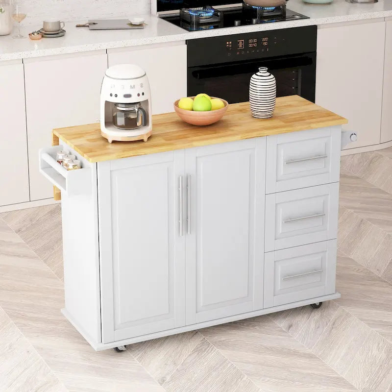 Kitchen Island Cart with 2 Door Cabinet and 3 Drawers