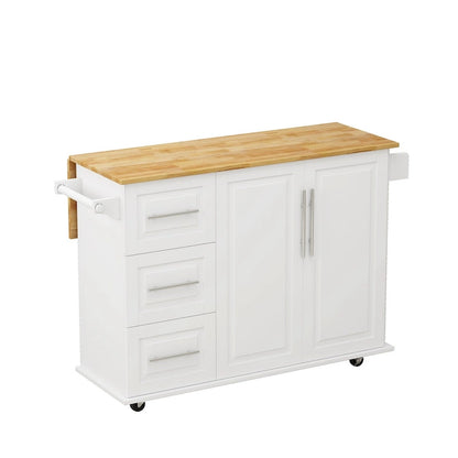 Kitchen Island Cart with 2 Door Cabinet and 3 Drawers