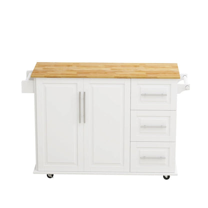Kitchen Island Cart with 2 Door Cabinet and 3 Drawers