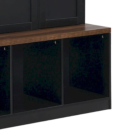 Stylish Wooden Tall Hall Tree with 8 Cabinets and 4 Open Storage Compartments