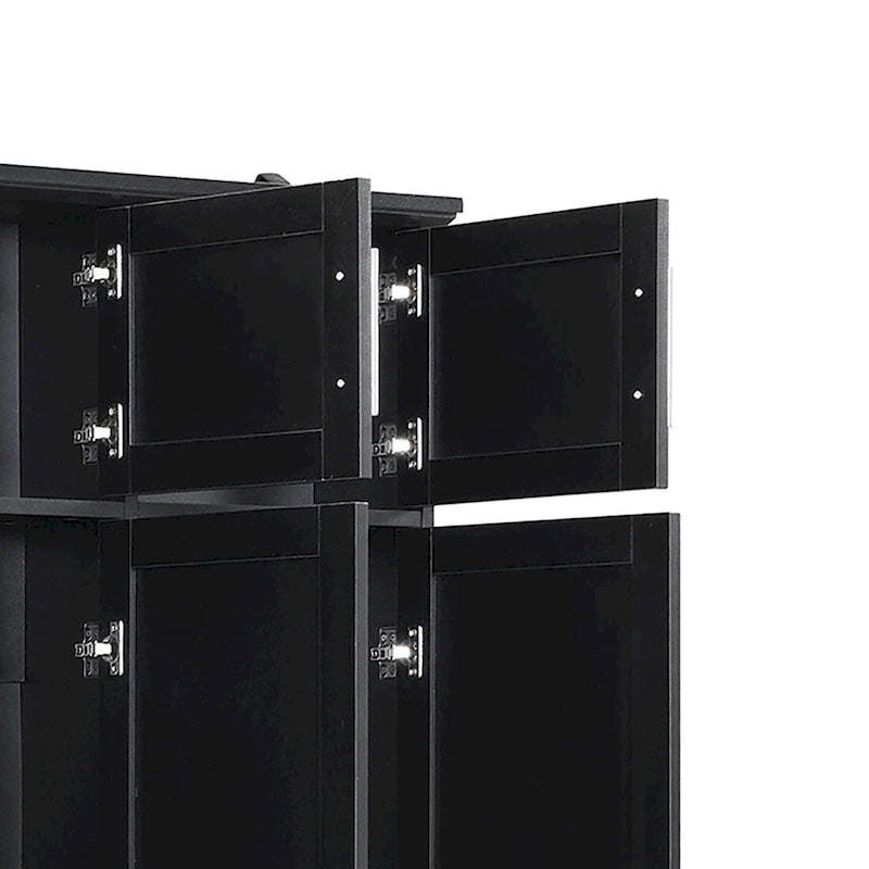 Stylish Wooden Tall Hall Tree with 8 Cabinets and 4 Open Storage Compartments