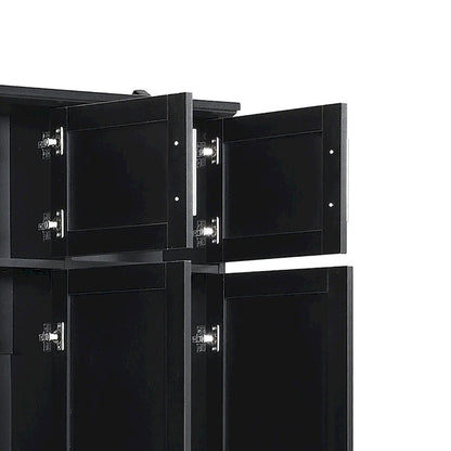 Stylish Wooden Tall Hall Tree with 8 Cabinets and 4 Open Storage Compartments