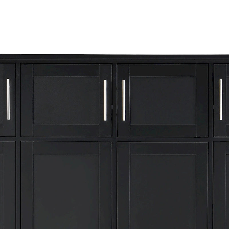 Stylish Wooden Tall Hall Tree with 8 Cabinets and 4 Open Storage Compartments