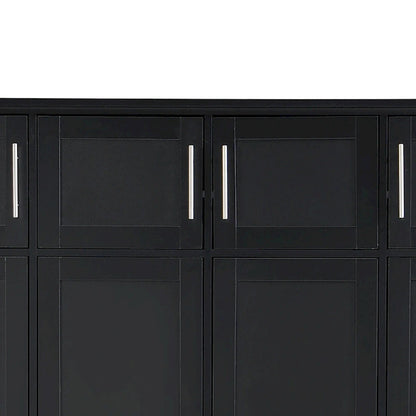 Stylish Wooden Tall Hall Tree with 8 Cabinets and 4 Open Storage Compartments