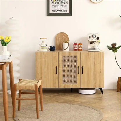 45.3W Three-Door Cabinet with Natural Rattan - N/A
