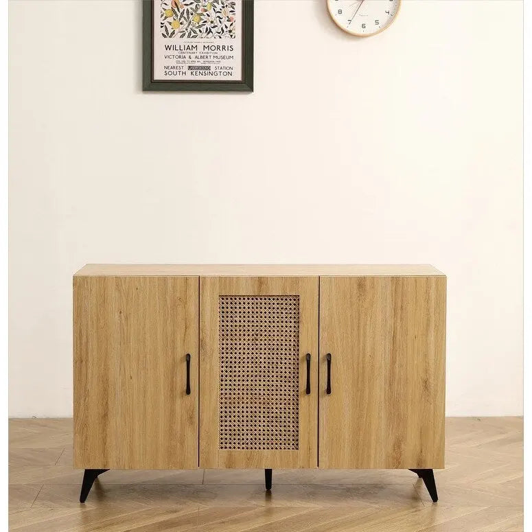45.3W Three-Door Cabinet with Natural Rattan - N/A
