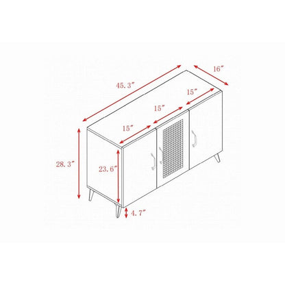 45.3W Three-Door Cabinet with Natural Rattan - N/A