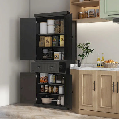 72 Kitchen Pantry, Tall Storage Cabinet, Freestanding Cupboard with Drawer, Doors and Adjustable Shelves