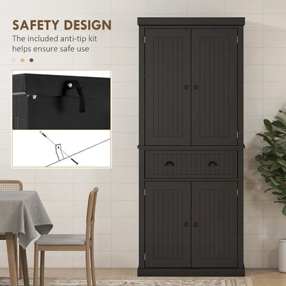 72 Kitchen Pantry, Tall Storage Cabinet, Freestanding Cupboard with Drawer, Doors and Adjustable Shelves