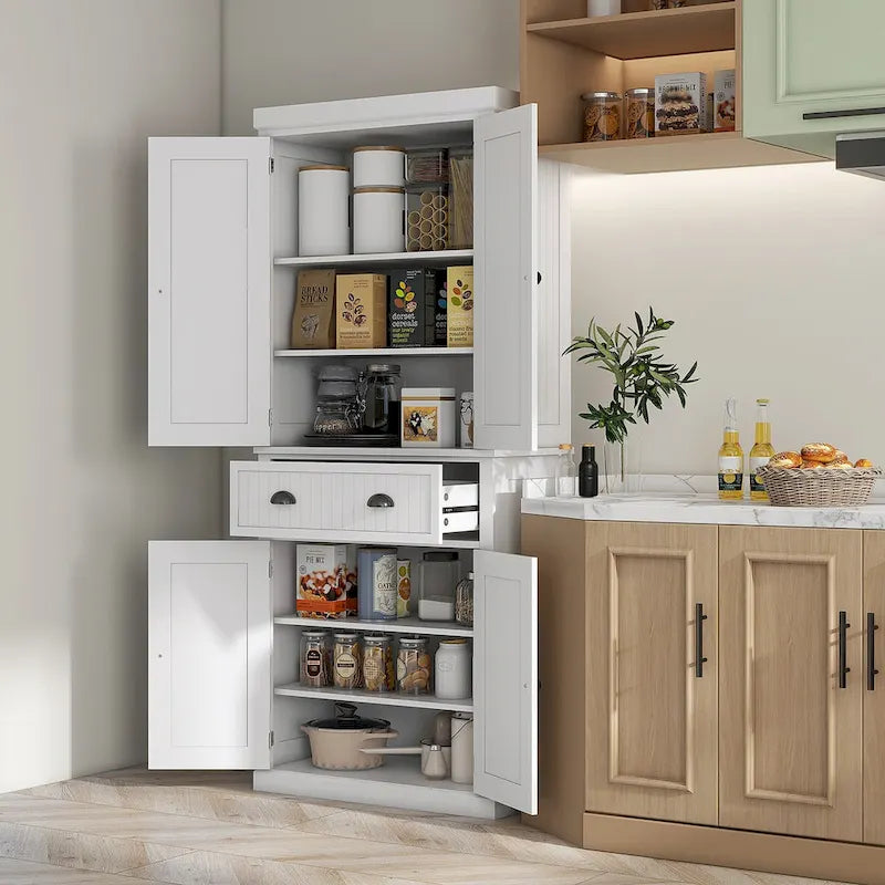72 Kitchen Pantry, Tall Storage Cabinet, Freestanding Cupboard with Drawer, Doors and Adjustable Shelves