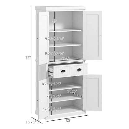72 Kitchen Pantry, Tall Storage Cabinet, Freestanding Cupboard with Drawer, Doors and Adjustable Shelves