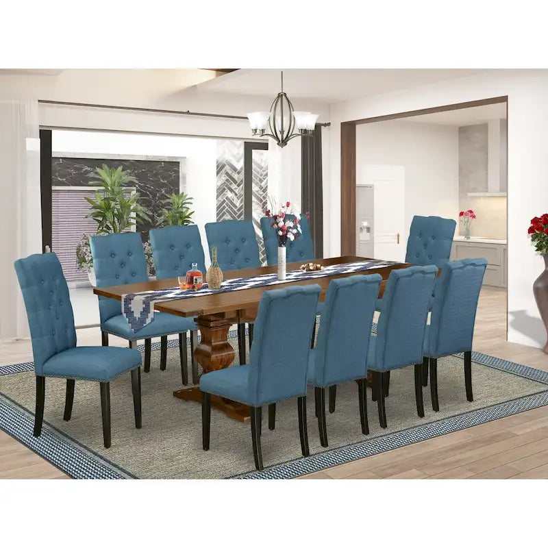 East West Furniture 11 Piece Kitchen Table Set- a Dining Table and 10 Linen Fabric Parson Chairs(Finish Options)
