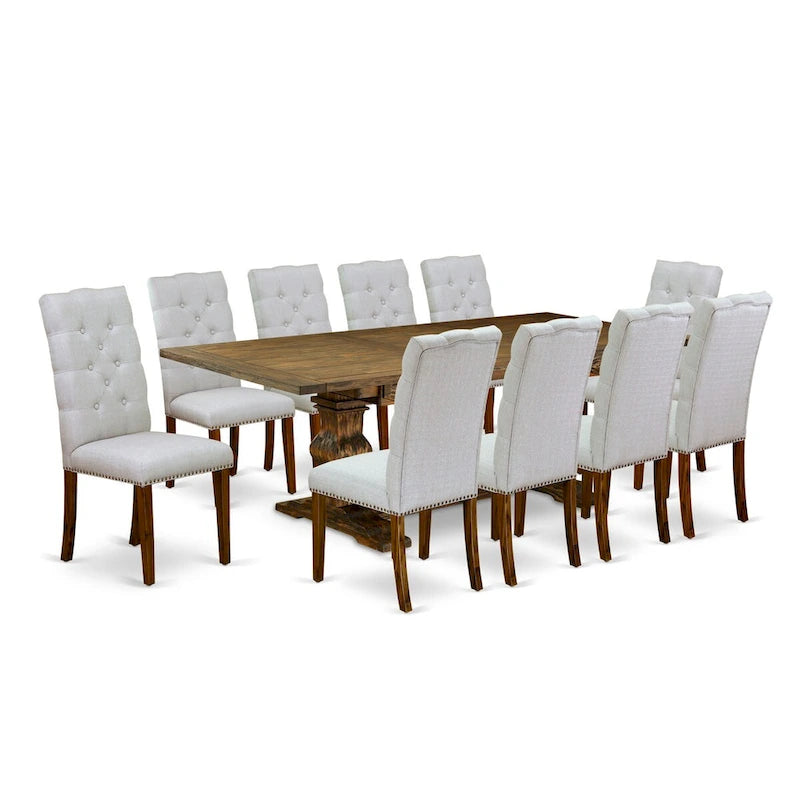 East West Furniture 11 Piece Kitchen Table Set- a Dining Table and 10 Linen Fabric Parson Chairs(Finish Options)