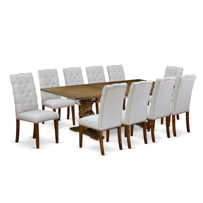 East West Furniture 11 Piece Kitchen Table Set- a Dining Table and 10 Linen Fabric Parson Chairs(Finish Options)