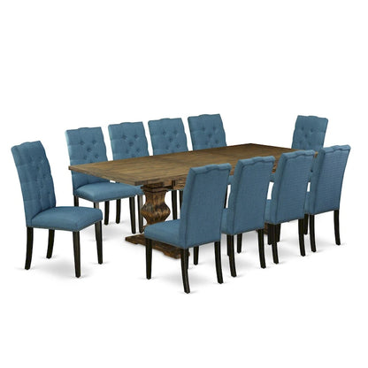 East West Furniture 11 Piece Kitchen Table Set- a Dining Table and 10 Linen Fabric Parson Chairs(Finish Options)