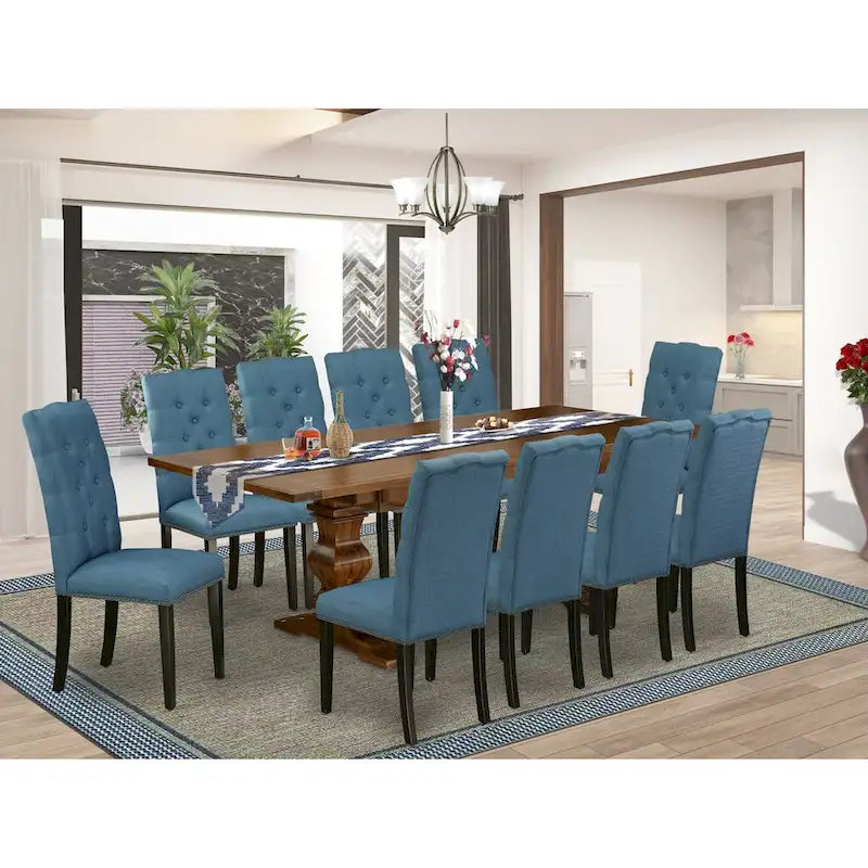 East West Furniture 11 Piece Kitchen Table Set- a Dining Table and 10 Linen Fabric Parson Chairs(Finish Options)