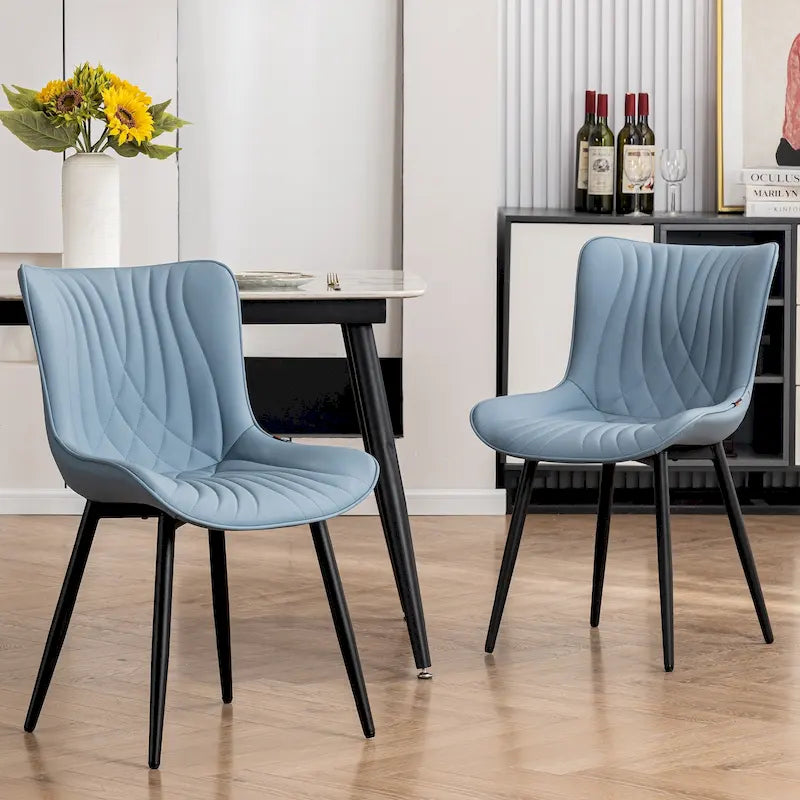 Modern Upholstered Leather Armless Dining Chairs Set of 2