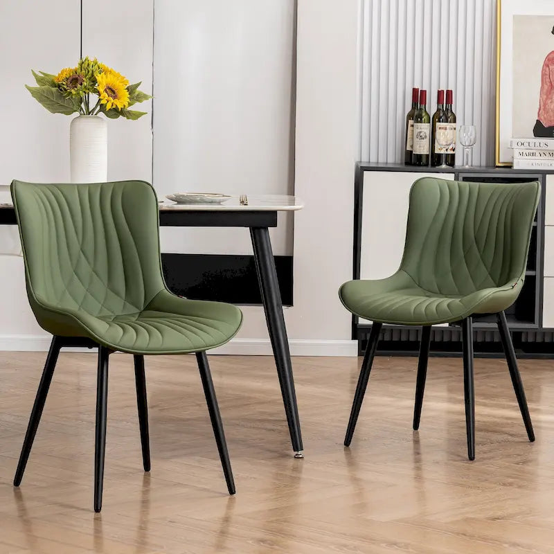 Modern Upholstered Leather Armless Dining Chairs Set of 2