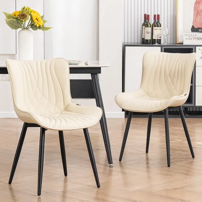 Modern Upholstered Leather Armless Dining Chairs Set of 2