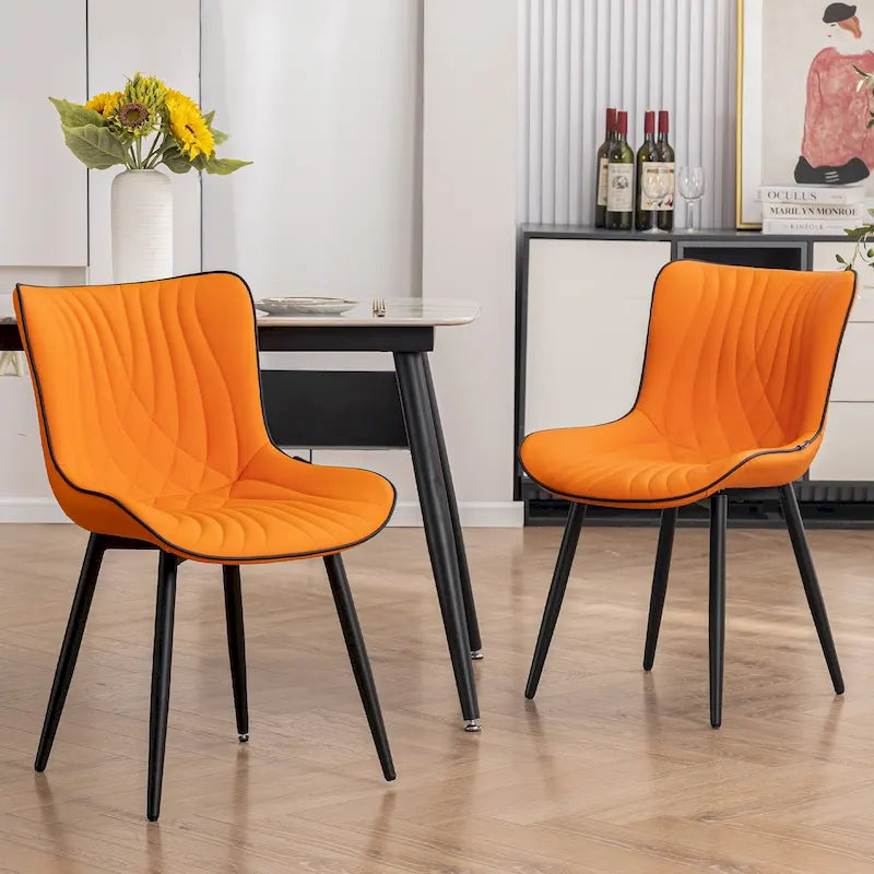 Modern Upholstered Leather Armless Dining Chairs Set of 2