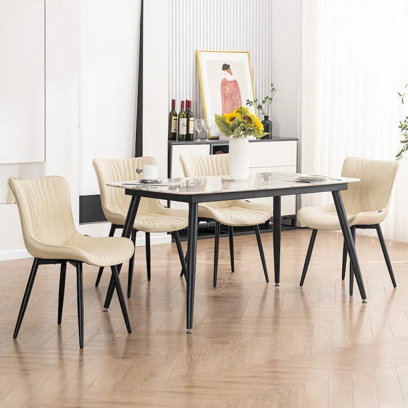 Modern Upholstered Leather Armless Dining Chairs Set of 2