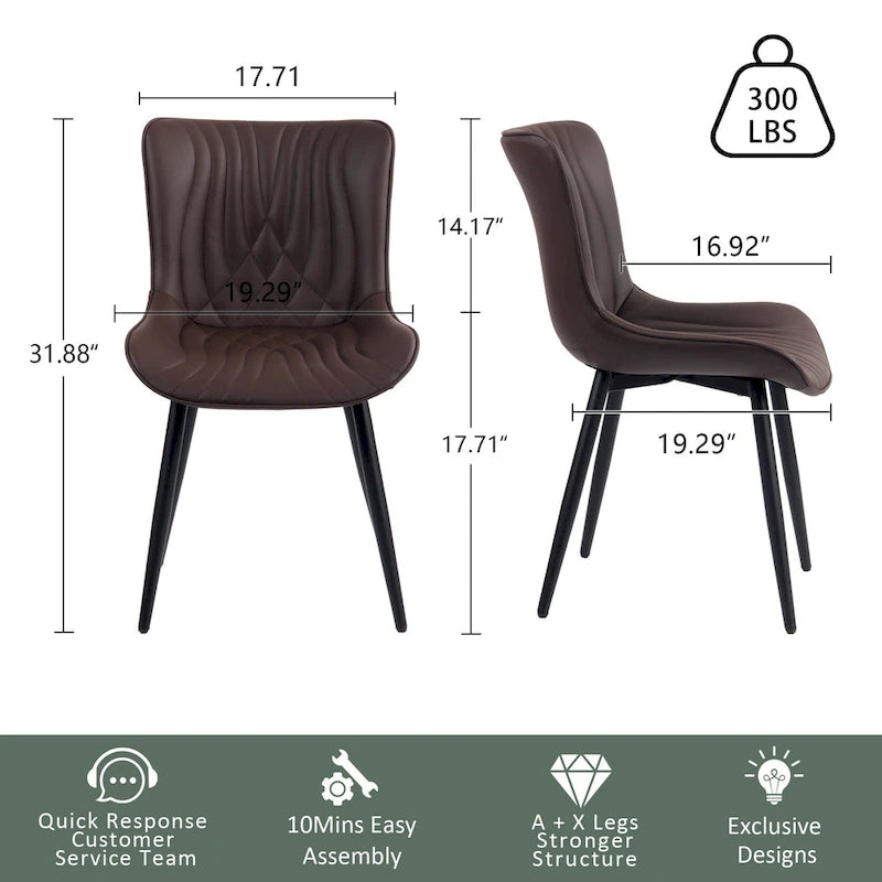 Modern Upholstered Leather Armless Dining Chairs Set of 2