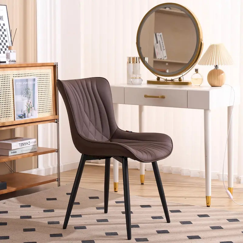 Modern Upholstered Leather Armless Dining Chairs Set of 2