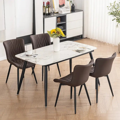 Modern Upholstered Leather Armless Dining Chairs Set of 2